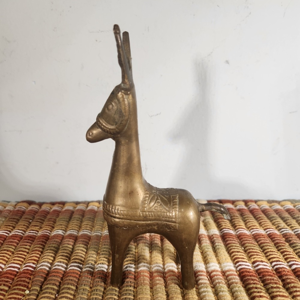 Vintage brass donkey figurine tribal mule statue boho decor